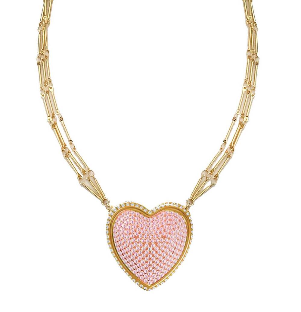 NEW ADRIANA PAPPAS chained pave heart necklace in pink